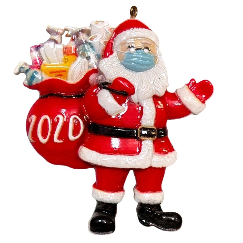 2020 Santa Christmas Ornament Face Mask Pandemicโ Quarantine Keepsake Gifts 4"